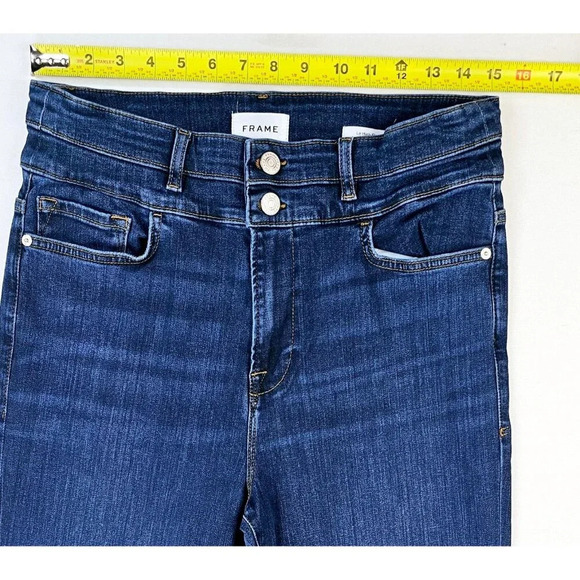 Frame Size 31X33 Womens Le High Flare 5 Pocket Embroidered Logo Blue Denim Jeans - Picture 3 of 12